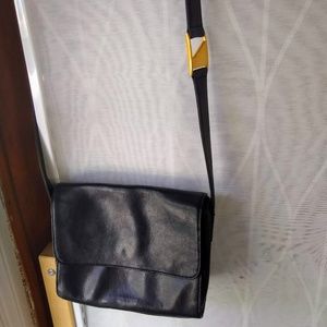 Vintage black leather crossbody women's bag purse